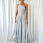 Coraly Bright Pleated Maxi Dress with Draped One Shoulder Top - Silver