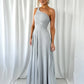 Coraly Bright Pleated Maxi Dress with Draped One Shoulder Top - Silver