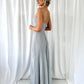 Coraly Bright Pleated Maxi Dress with Draped One Shoulder Top - Silver