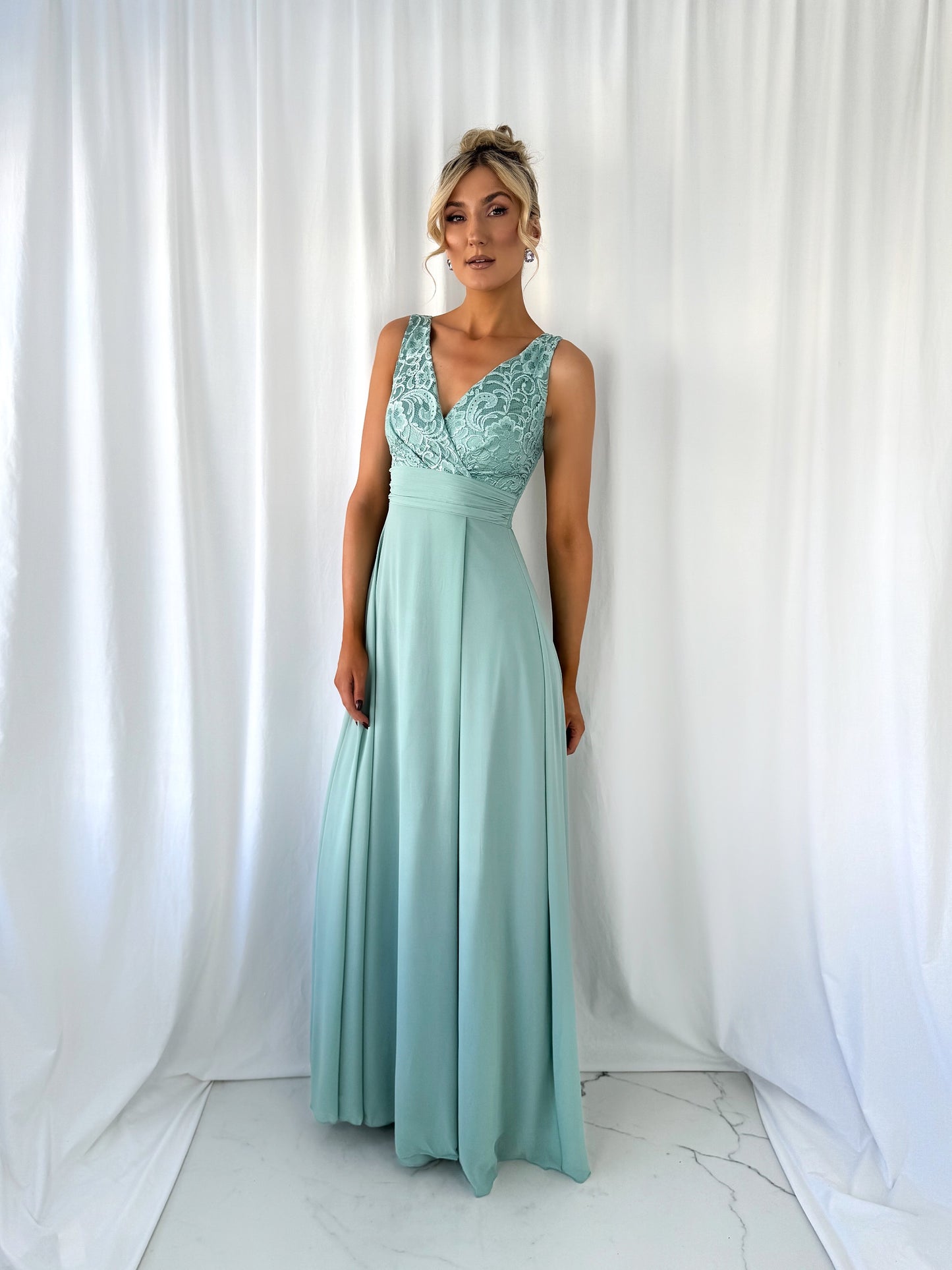 Darlene Maxi Dress with Open Slit - Sage Green