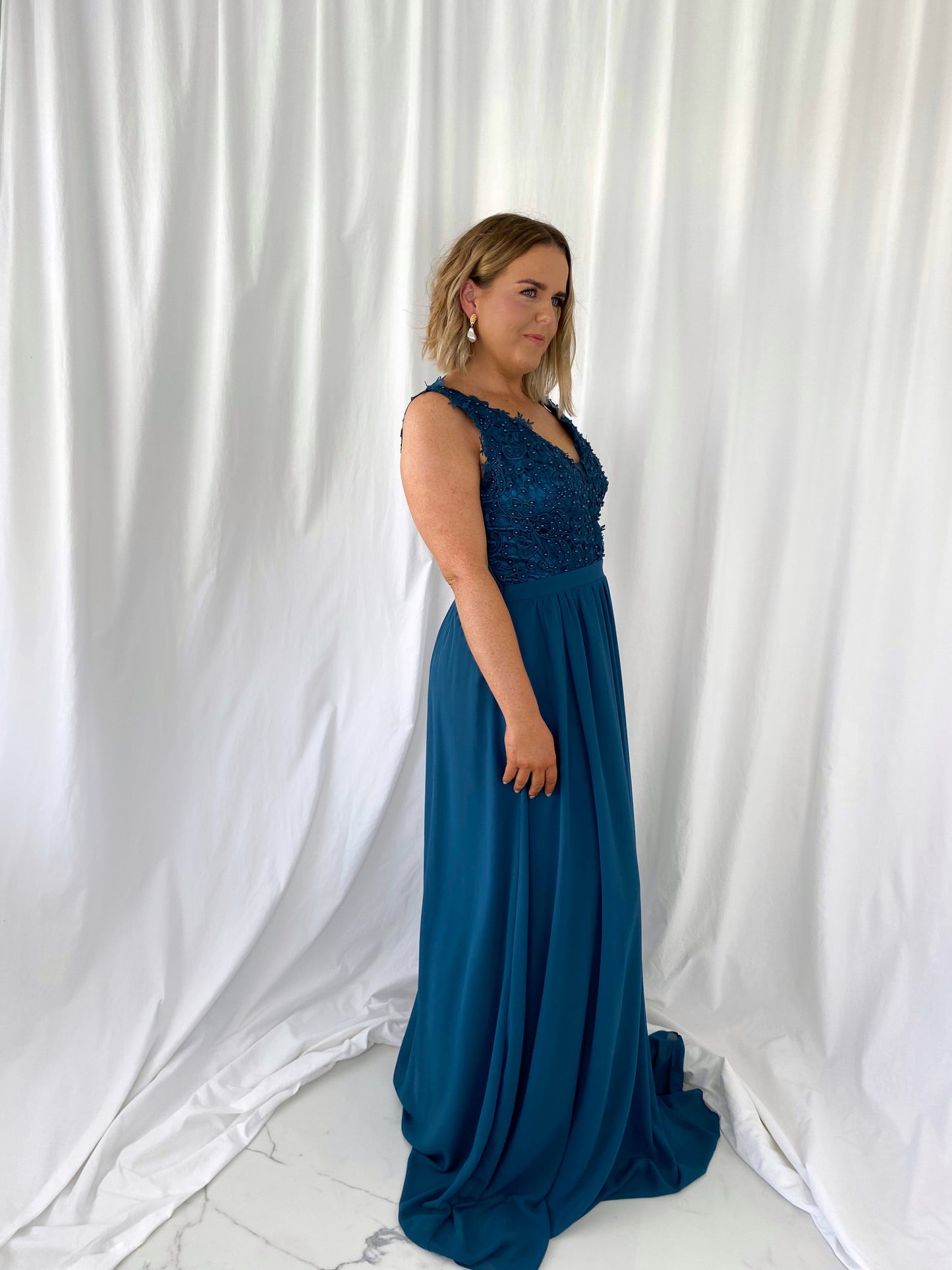 Laetitia Maxi Dress with Embroidered Top - Petrol Blue