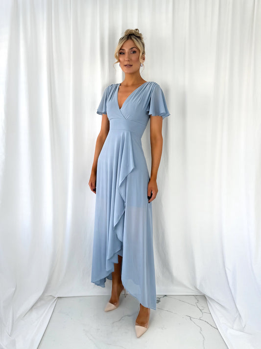 Gaya Ruffle Dress - Dusty Blue