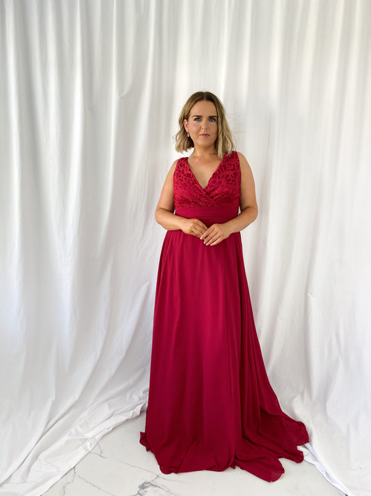 Darlene Maxi Dress with Open Slit - Cherry