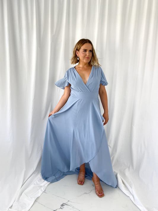 Gaya Ruffle Dress - Rust Blue