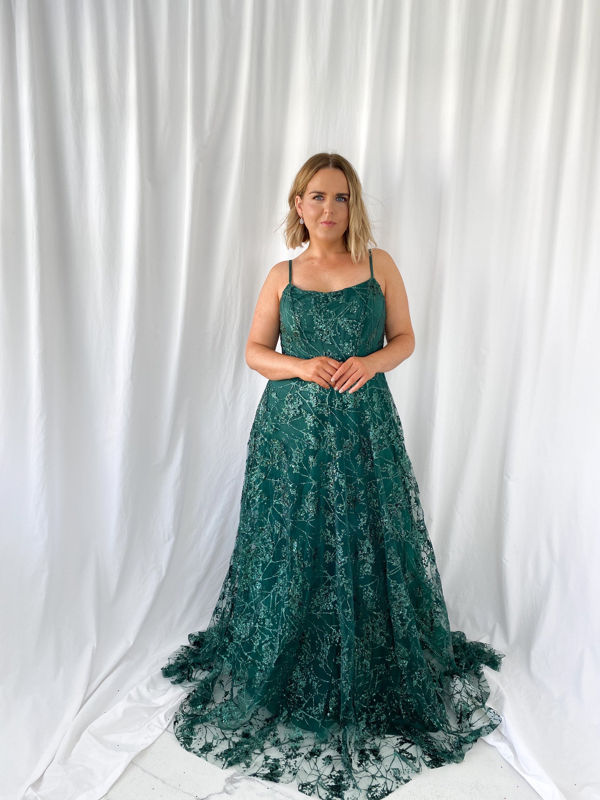 Lena Embroidered Sheer Maxi Dress Green1