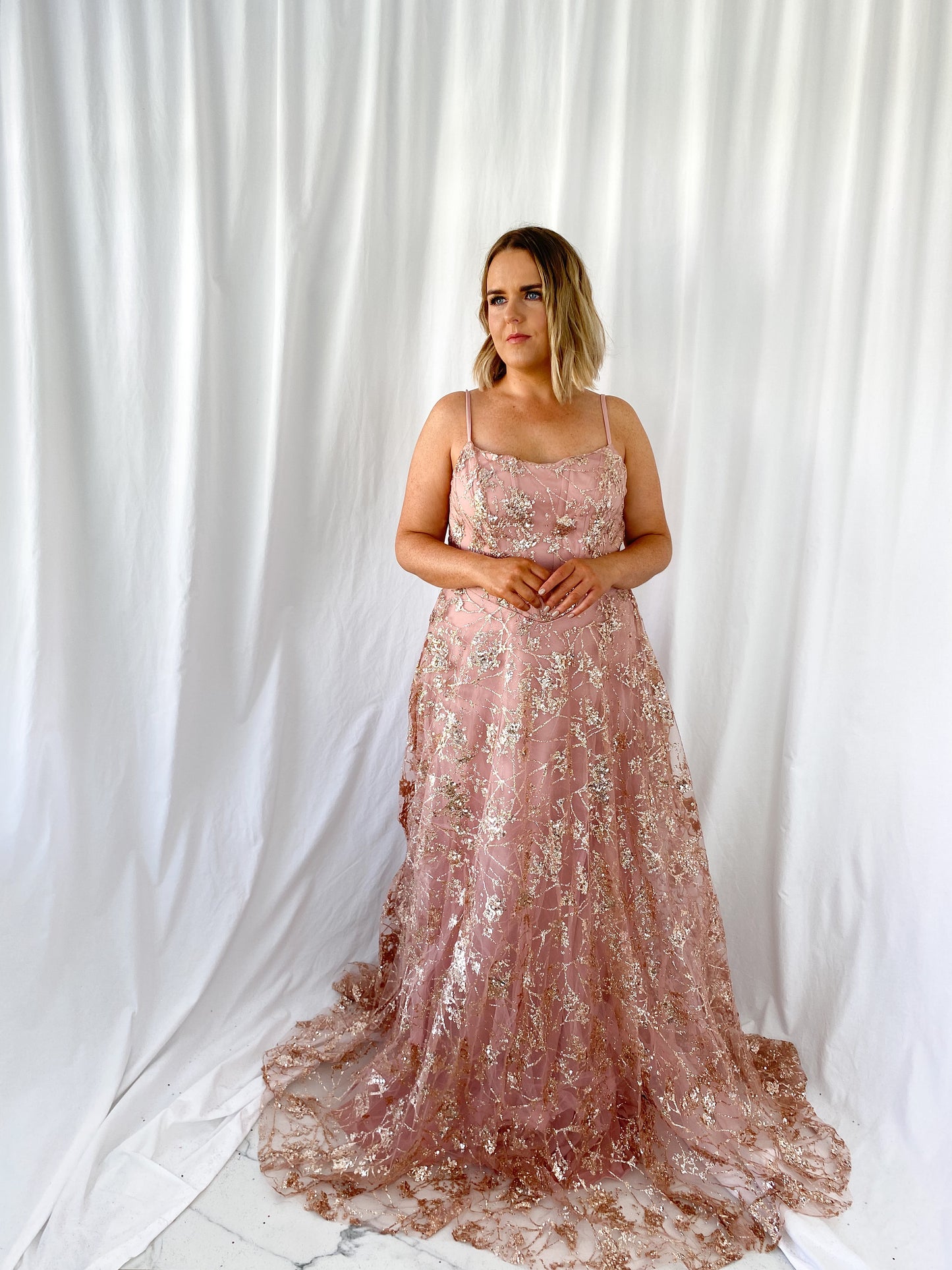 Lena Embroidered Sheer Maxi Dress - Old Rose