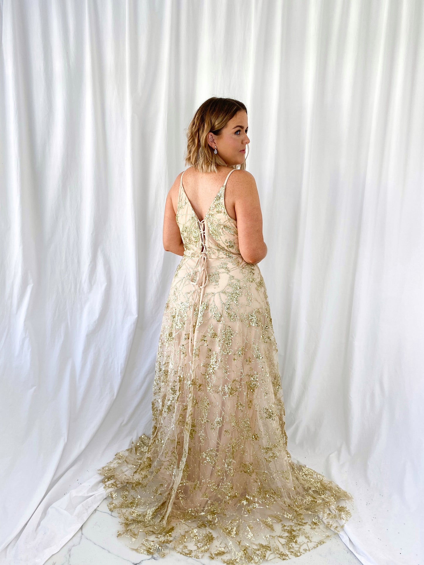 Lena Embroidered Sheer Maxi Dress - Gold