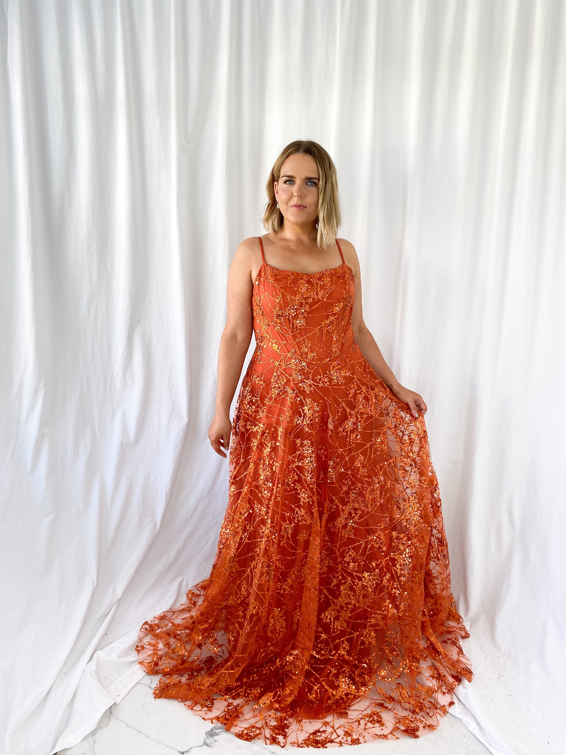 Lena Embroidered Sheer Maxi Dress Rust - Main Image