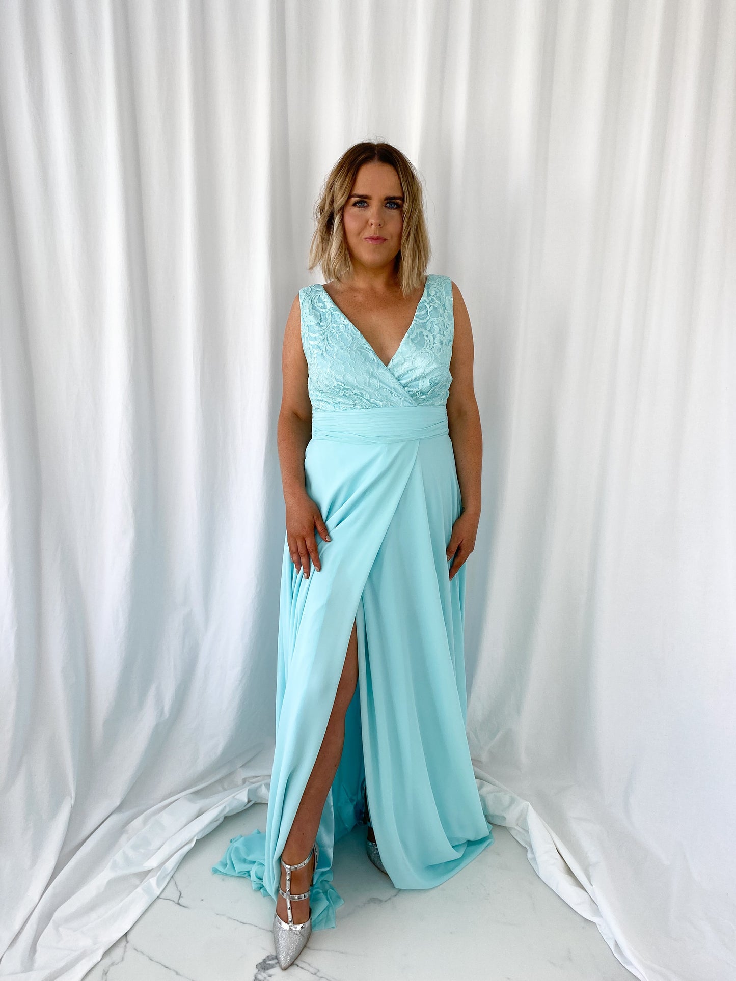 Darlene Maxi Dress with Open Slit - Sky Blue