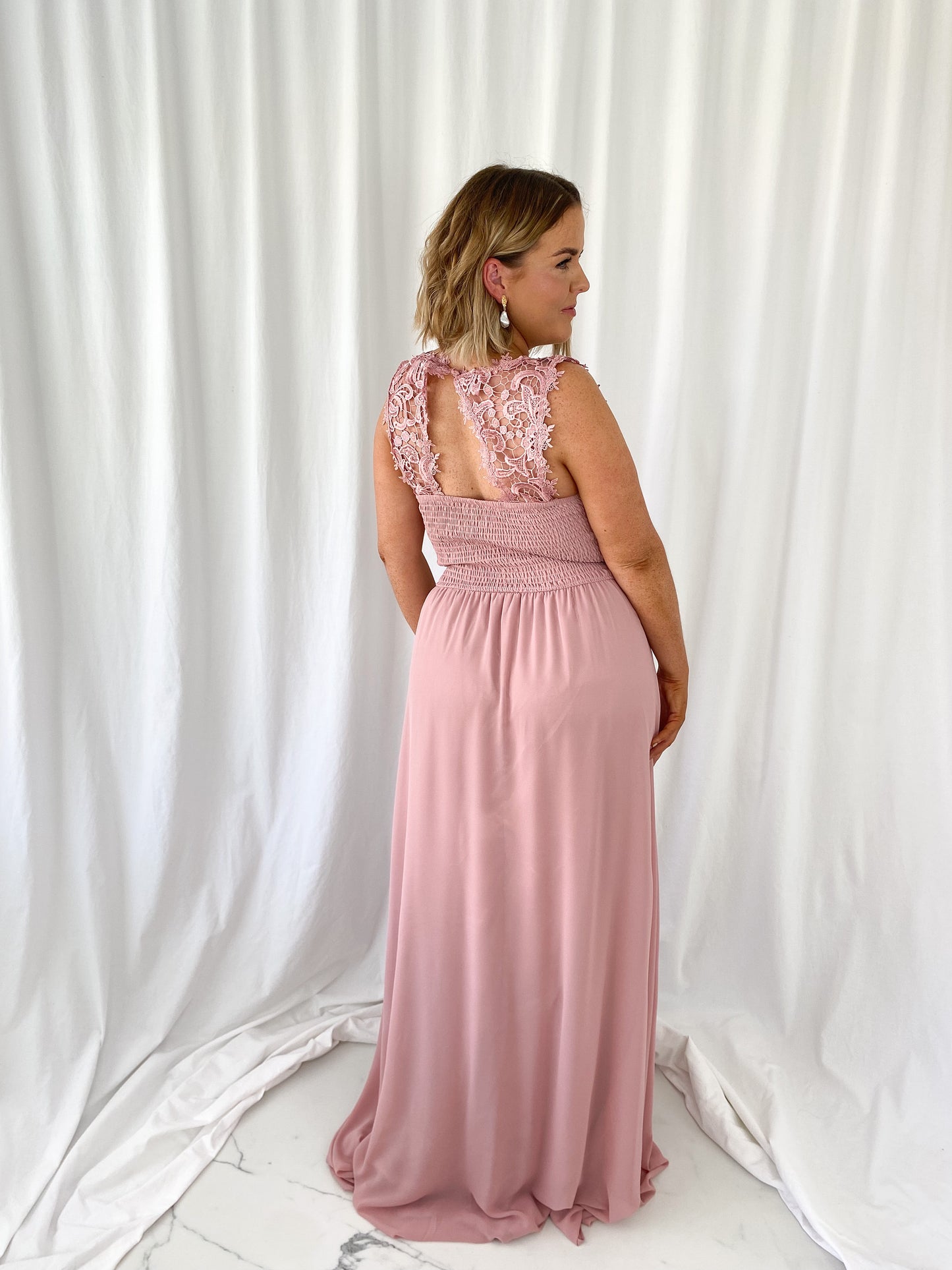 Laetitia Maxi Dress with Embroidered Top - Old Rose