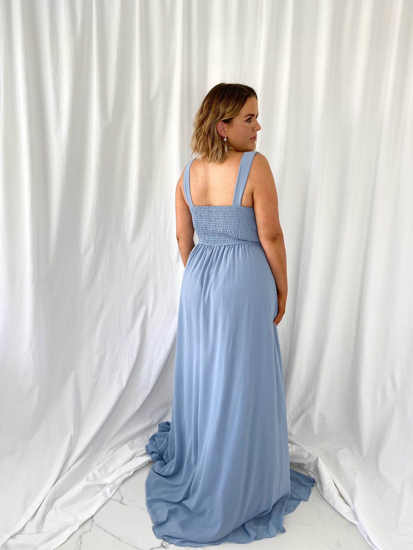 Darlene Maxi Dress with Open Slit - Dusty Blue