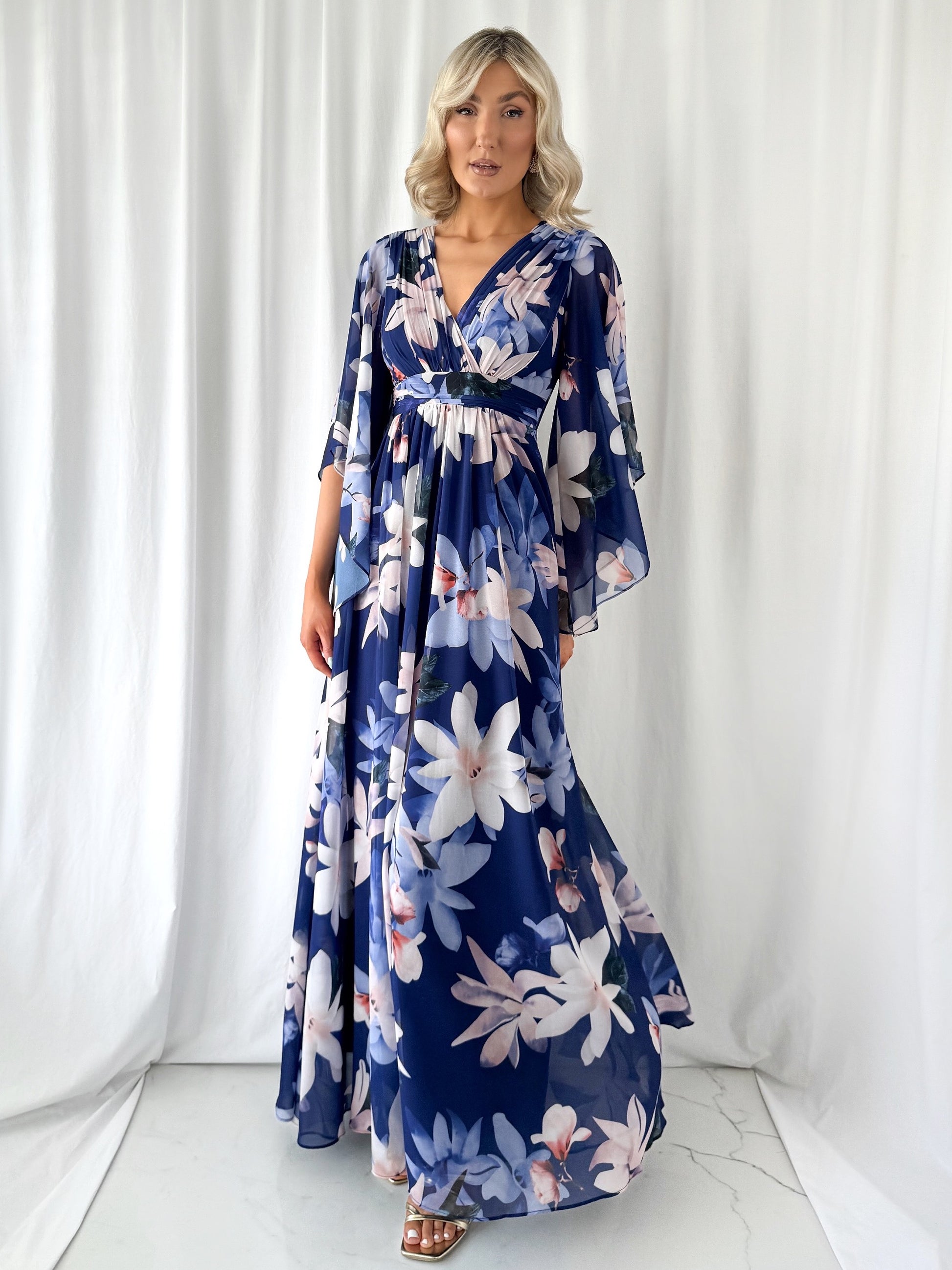 Natalia Maxi Floral Dress with Bell Sleeves - Navy mykindofdress Natalia Maxi Floral Dress with Bell Sleeves - Navy mykindofdress