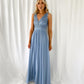 Telma Broderie Top Pleated Maxi Dress - Light Blue
