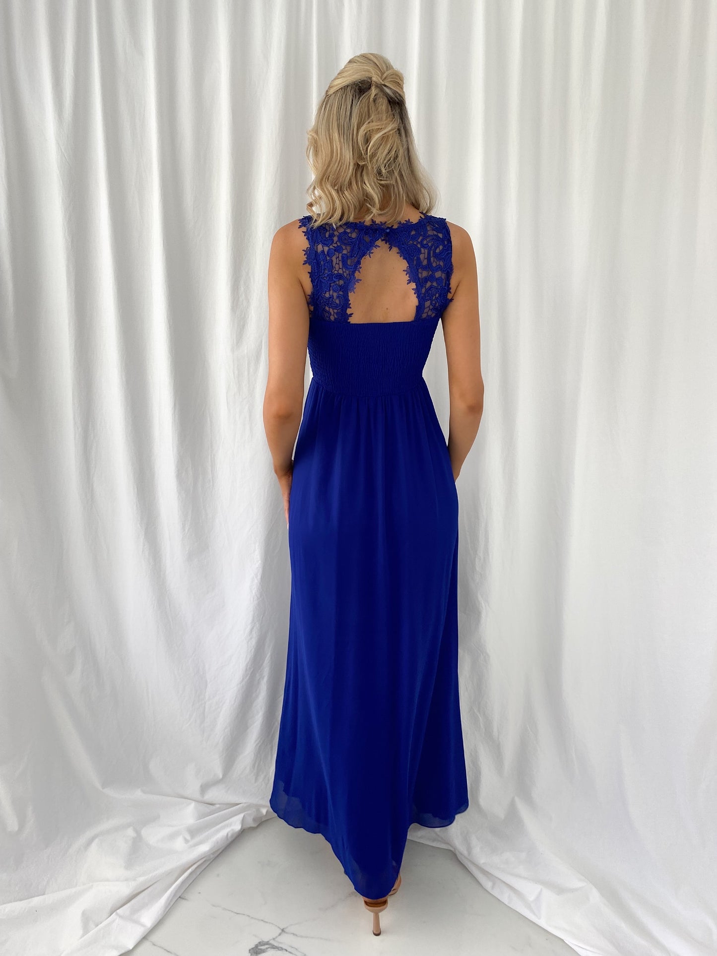 Telma Broderie Top Pleated Maxi Dress - Royal Blue