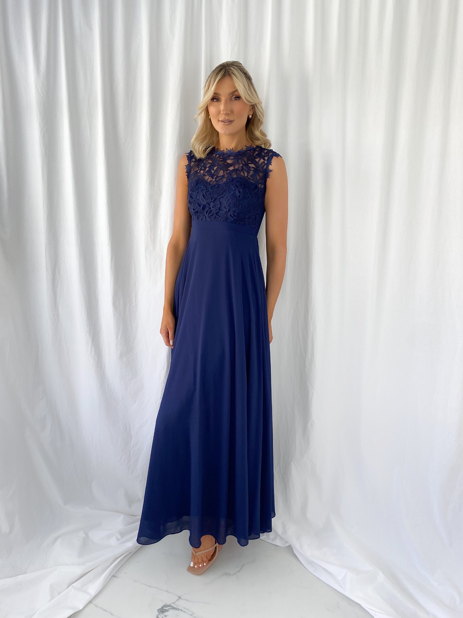Savina Maxi Dress with Embroidered Top - Marine mykindofdress Savina Maxi Dress with Embroidered Top - Marine mykindofdress