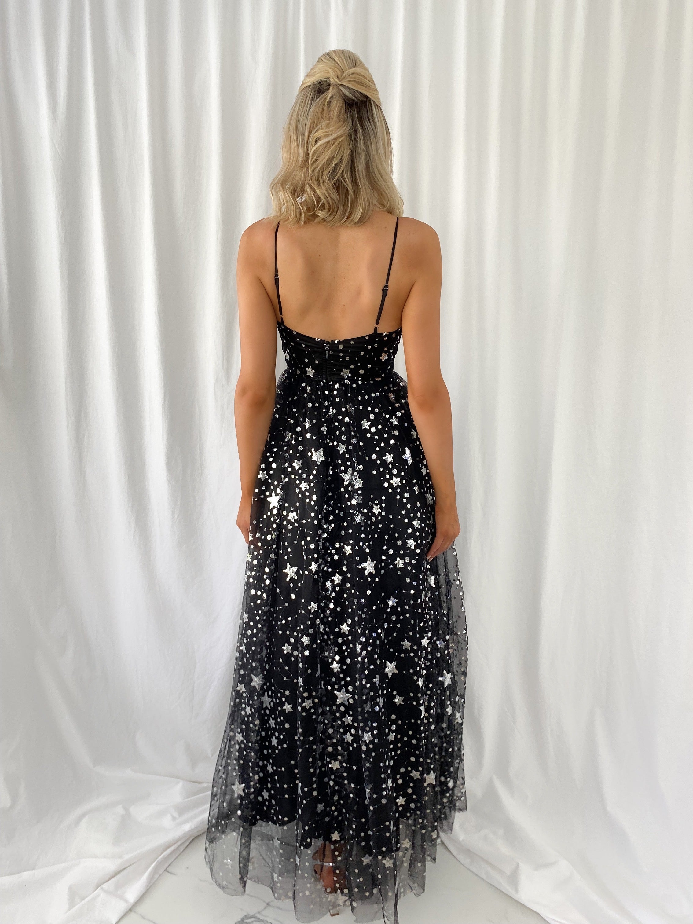 Black and outlet silver star dress