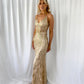 Evita Embroidered Sheer Maxi Dress - Gold
