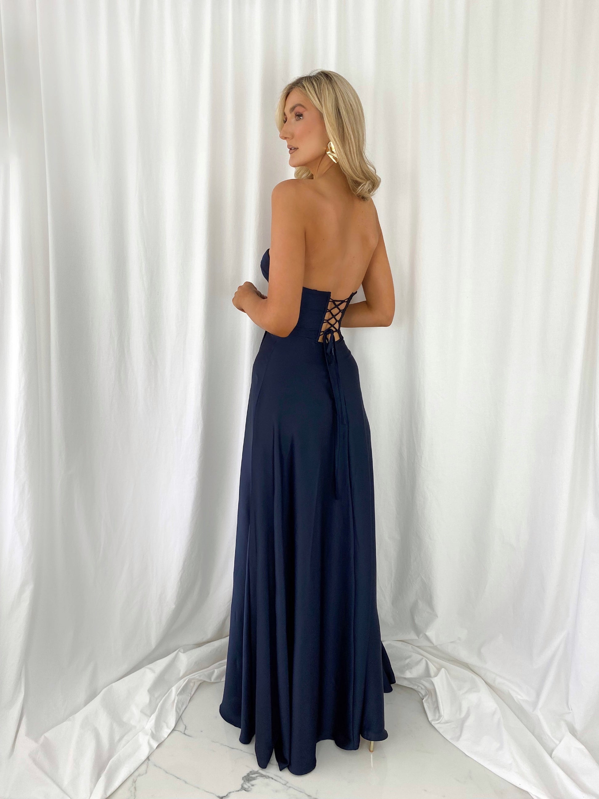 Emma Off The Shoulder Corset Dress - Navy mykindofdress Emma Off The Shoulder Corset Dress - Navy mykindofdress