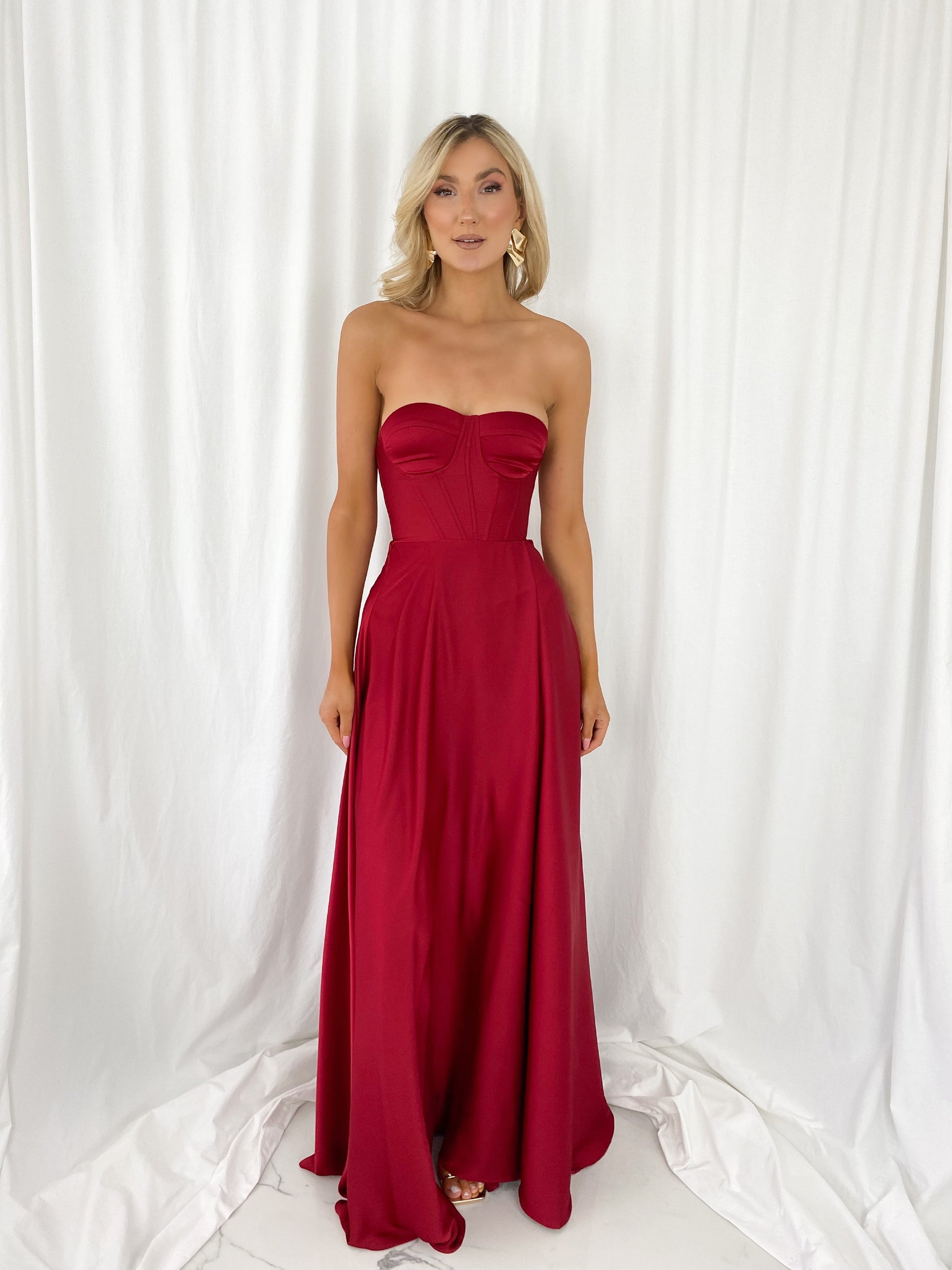 open lace back dress Off-Shoulder Red Satin Draped Corset Evening Gown Dress Burgundy / M open lace back dress Off-Shoulder Red Satin Draped Corset Evening Gown Dress Burgundy / M
