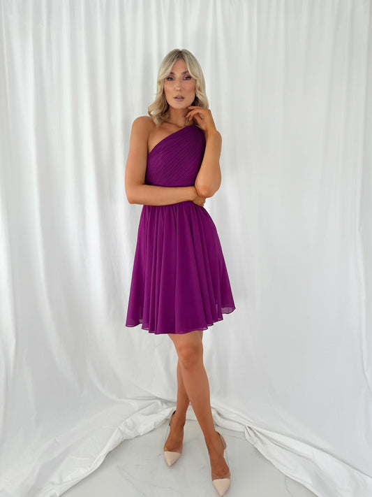 Catia One Shoulder Mini Dress - Violet