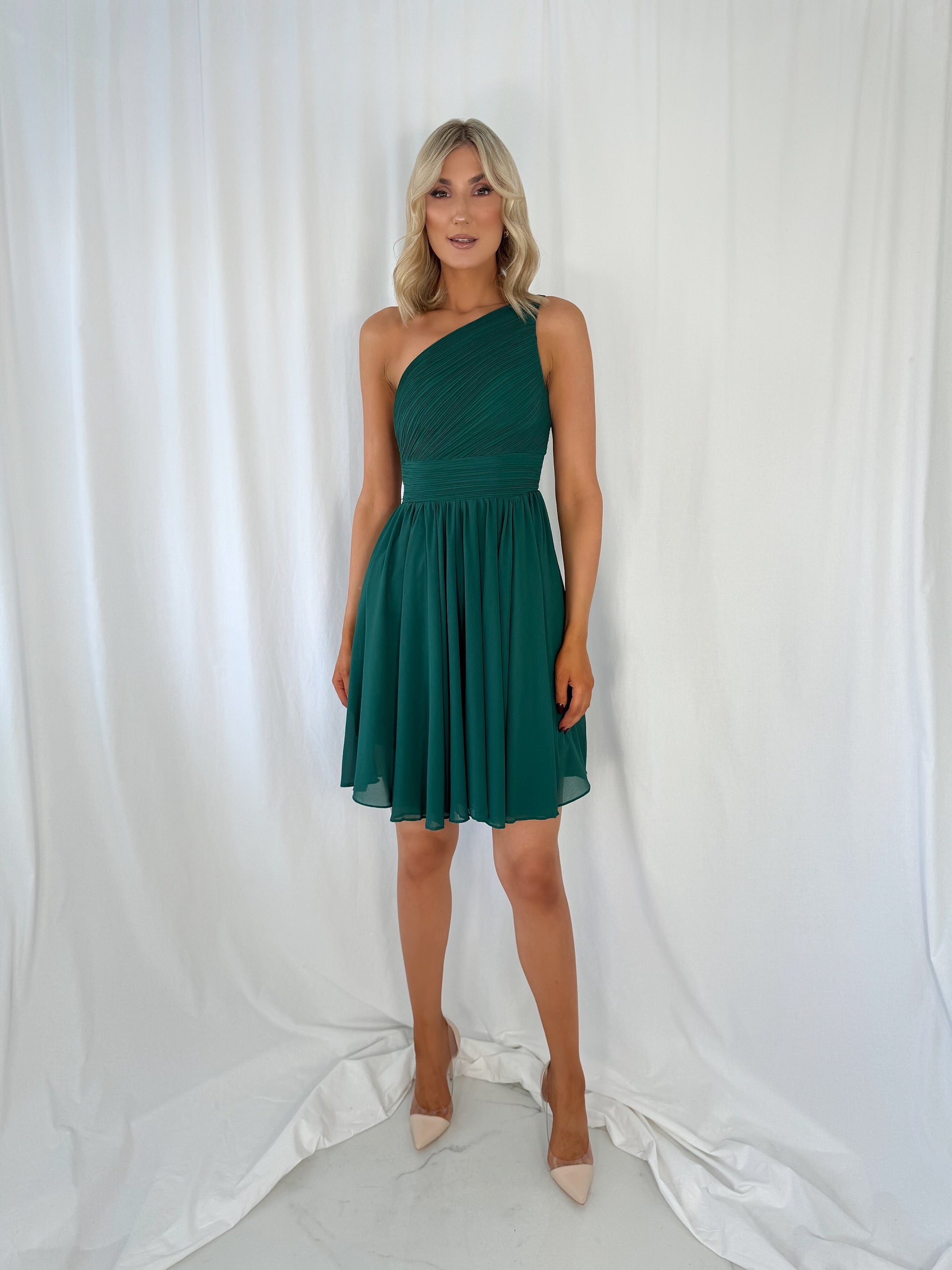 green one shoulder mini dress Summer Wedding Guest Dress | Saloni One Shoulder Mini Dress - Sage