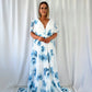 Vicky Maxi Floral Curve Dress - White and Blue