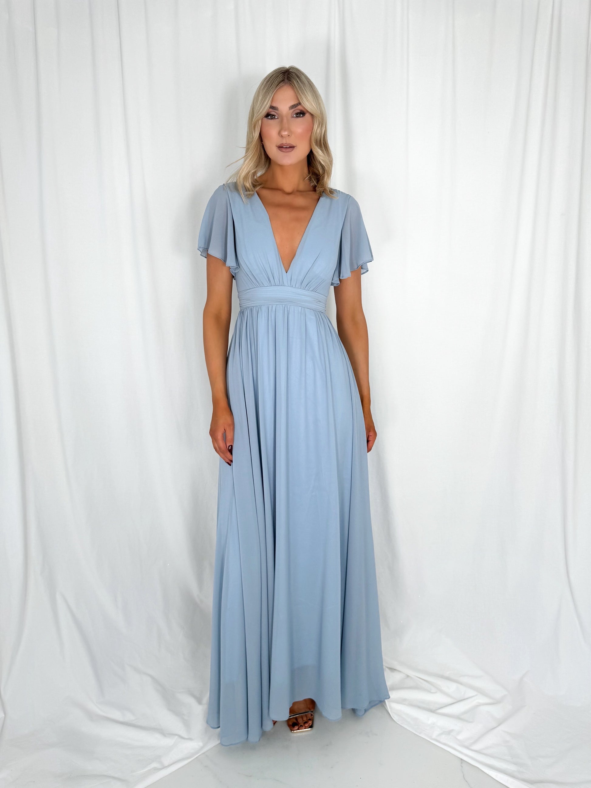 Tacha Short Sleeves Maxi Dress - Dusty Blue Tacha Short Sleeves Maxi Dress - Dusty Blue
