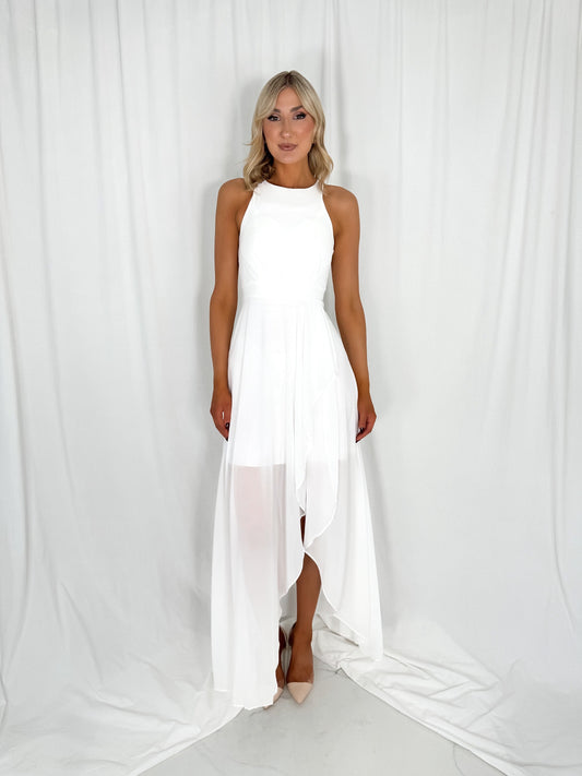 Maria Maxi Dress with Ruffle Skirt - - White
