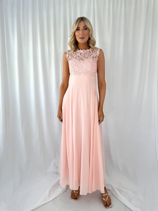 Savina Maxi Dress with Embroidered Top - Light Pink