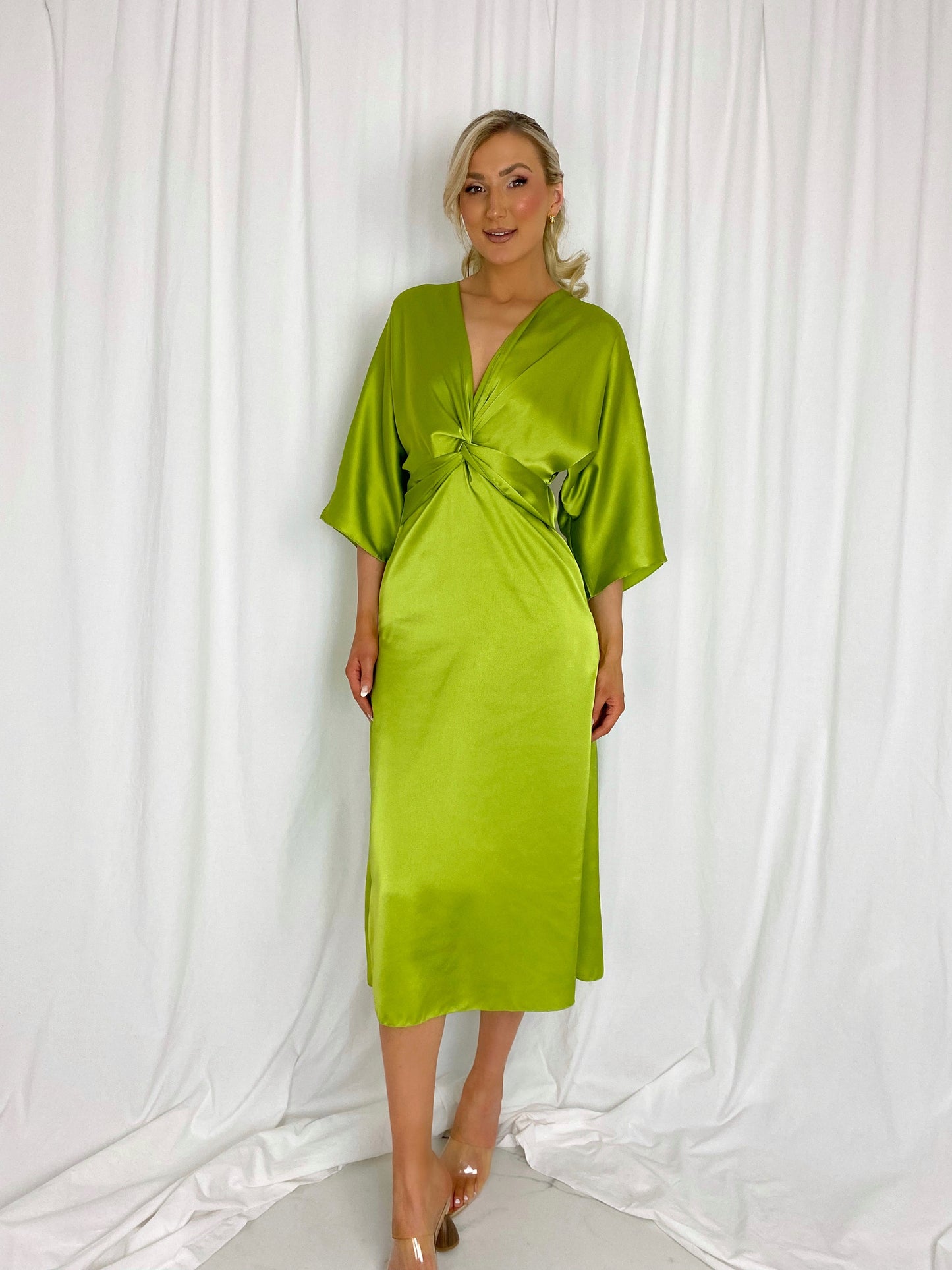 Dorah Satin Maxi Dress - Lime