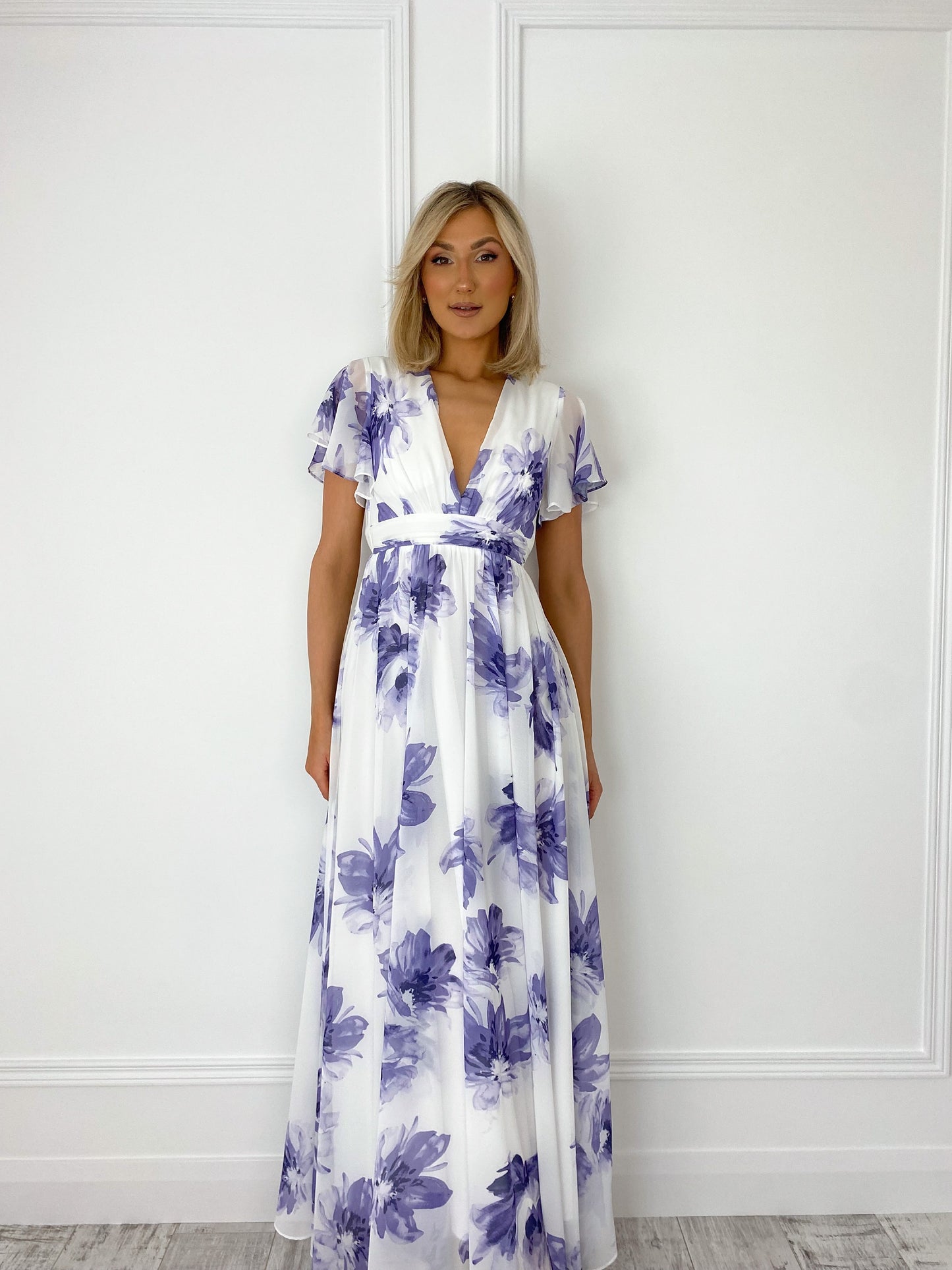 Maeve Maxi Floral Dress - White and Purple